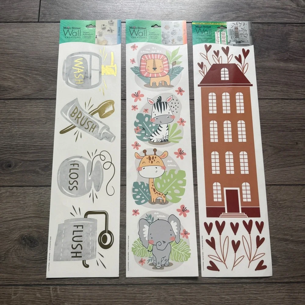 Main Street Wall Creations Peel and Stick Decals Safari Bathroom Townhouse 3pk